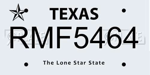 RMF5464 Texas License Plate
