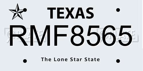 RMF8565 Texas License Plate