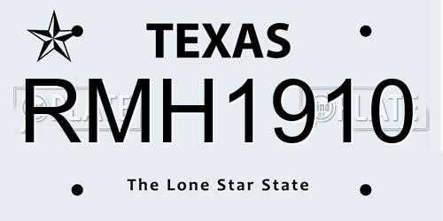 RMH1910 Texas License Plate