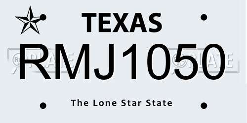 RMJ1050 Texas License Plate