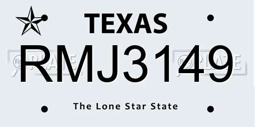 RMJ3149 Texas License Plate