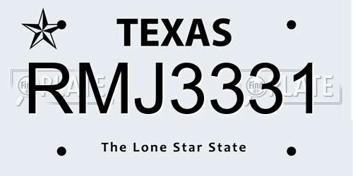 RMJ3331 Texas License Plate