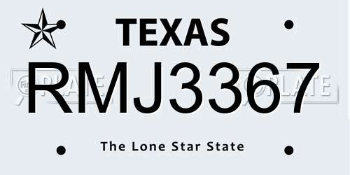 RMJ3367 Texas License Plate