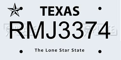 RMJ3374 Texas License Plate