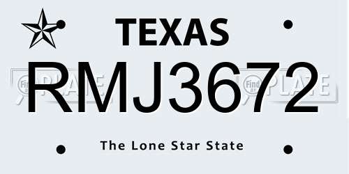 RMJ3672 Texas License Plate