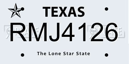 RMJ4126 Texas License Plate