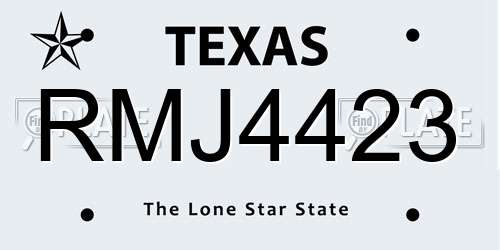 RMJ4423 Texas License Plate