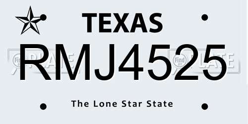RMJ4525 Texas License Plate