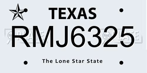 RMJ6325 Texas License Plate