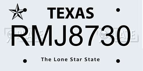 RMJ8730 Texas License Plate
