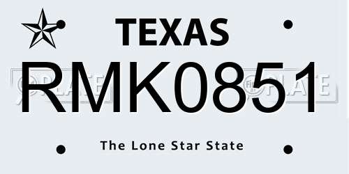 RMK0851 Texas License Plate