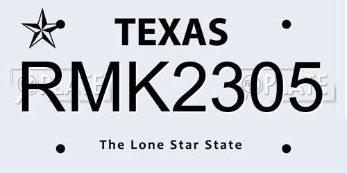 RMK2305 Texas License Plate