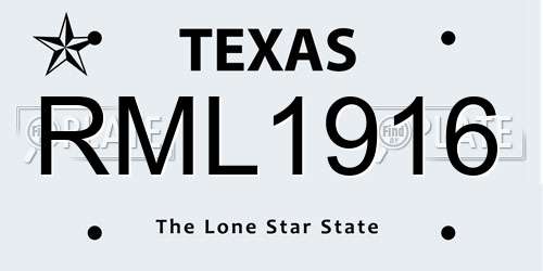 RML1916 Texas License Plate
