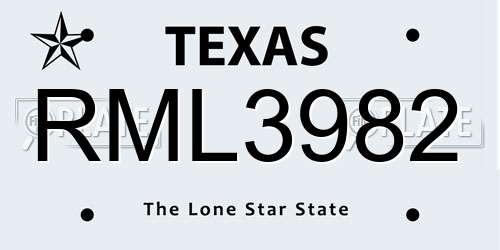 RML3982 Texas License Plate