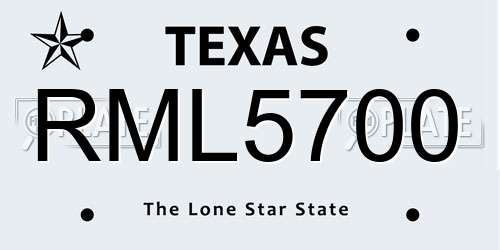 RML5700 Texas License Plate