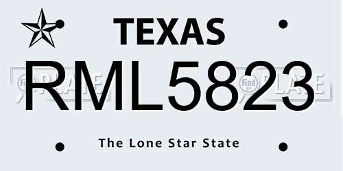 RML5823 Texas License Plate