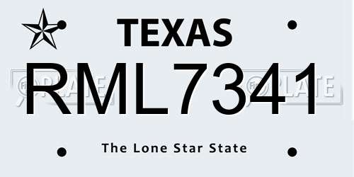 RML7341 Texas License Plate