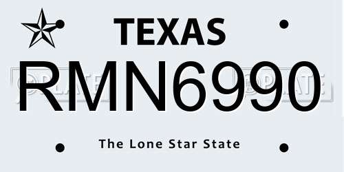 RMN6990 Texas License Plate