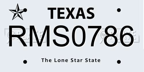 RMS0786 Texas License Plate