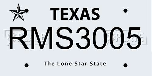 RMS3005 Texas License Plate