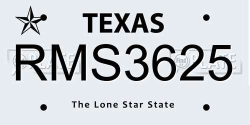 RMS3625 Texas License Plate