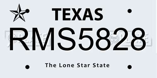 RMS5828 Texas License Plate