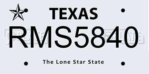 RMS5840 Texas License Plate