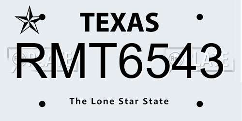 RMT6543 Texas License Plate