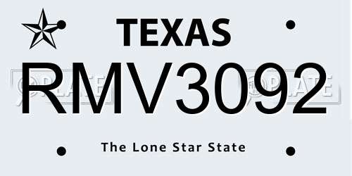 RMV3092 Texas License Plate