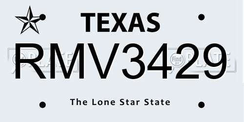 RMV3429 Texas License Plate