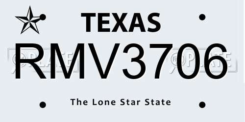 RMV3706 Texas License Plate