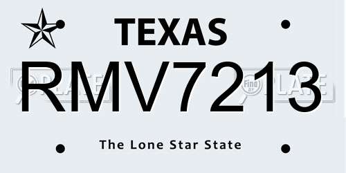 RMV7213 Texas License Plate