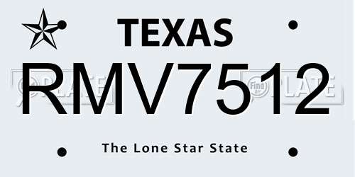 RMV7512 Texas License Plate