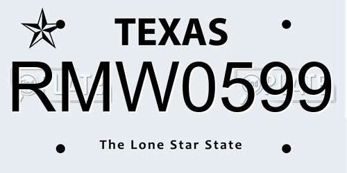 RMW0599 Texas License Plate