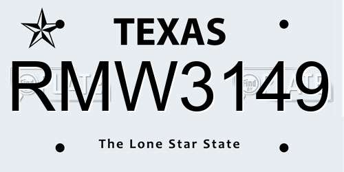 RMW3149 Texas License Plate