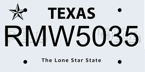 RMW5035 Texas License Plate