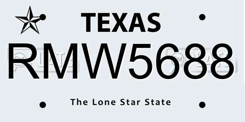RMW5688 Texas License Plate