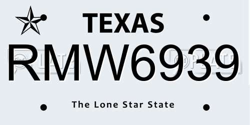 RMW6939 Texas License Plate