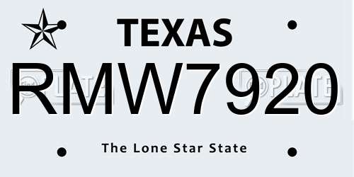RMW7920 Texas License Plate