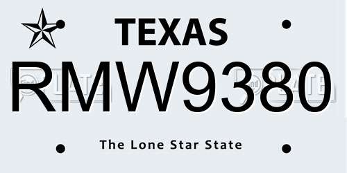 RMW9380 Texas License Plate