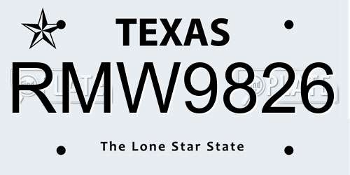 RMW9826 Texas License Plate