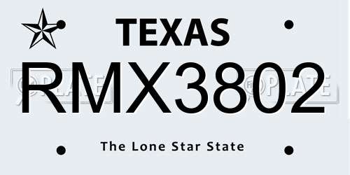 RMX3802 Texas License Plate