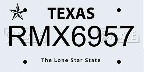 RMX6957 Texas License Plate