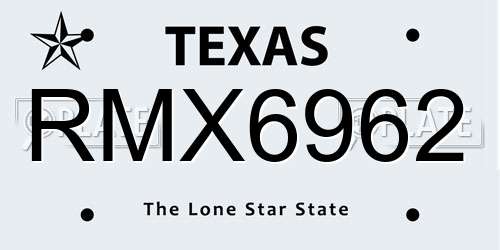 RMX6962 Texas License Plate