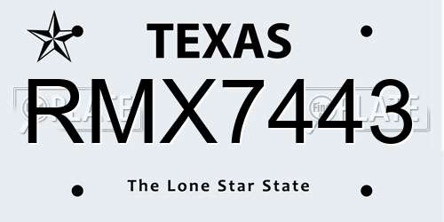 RMX7443 Texas License Plate