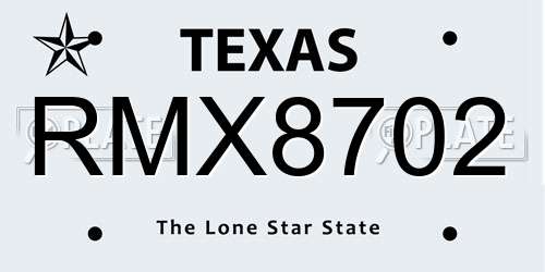 RMX8702 Texas License Plate