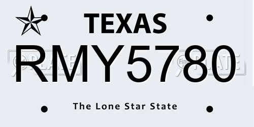 RMY5780 Texas License Plate
