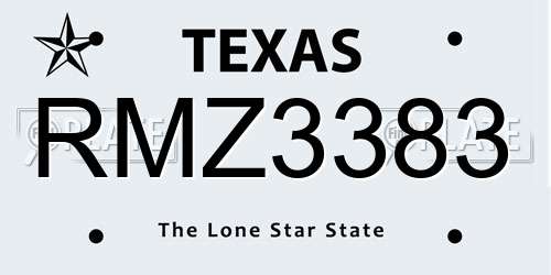 RMZ3383 Texas License Plate