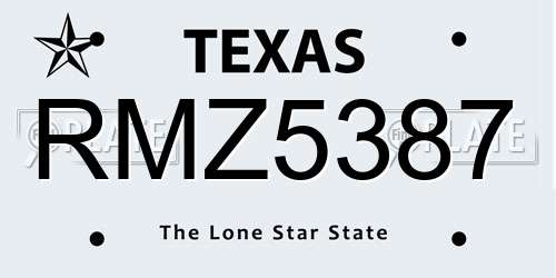 RMZ5387 Texas License Plate