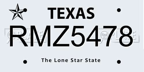 RMZ5478 Texas License Plate